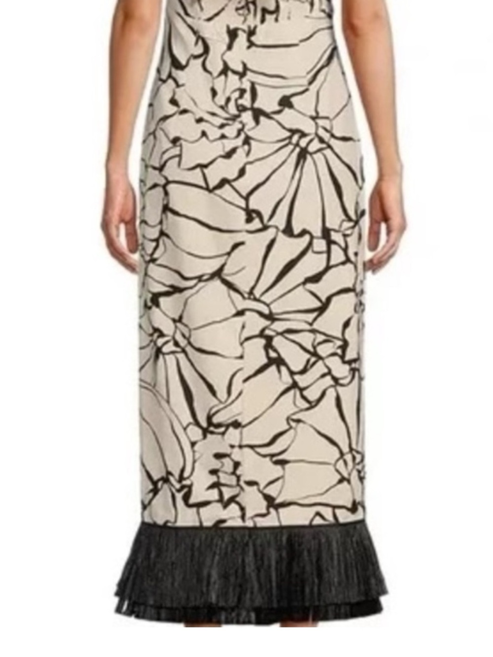 ANTONIO MELANI X M.G.
Style Black/Cream Halter
Midi Dress w/ raffia Fringe sz 6 - Picture 5 of 14